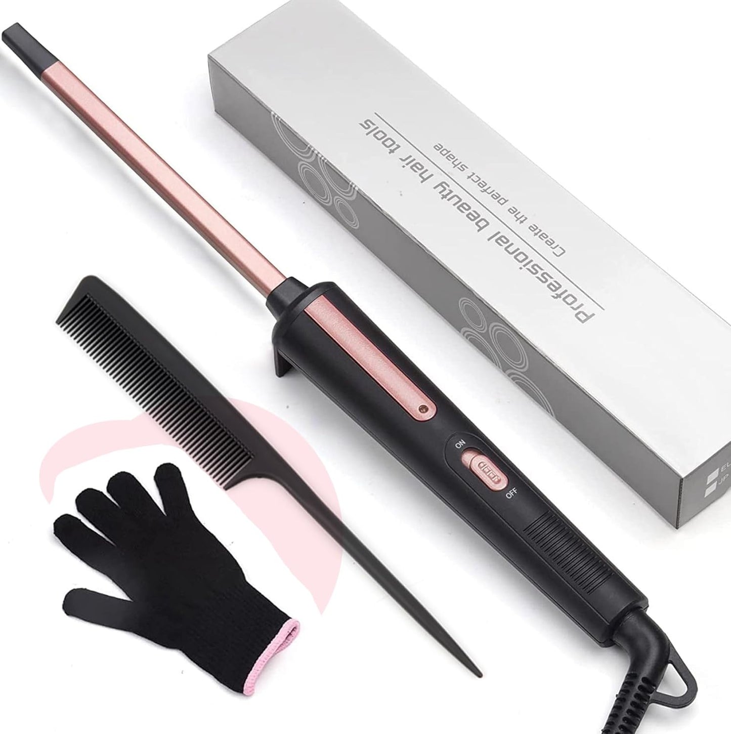 Thin Curling Iron, 3/8 Inch Small Curling Iron Wand for Short & Long Hair, Square Tube Ceramic Small Barrel Curling Iron Rapid Heating for Tight Curls, Include Glove