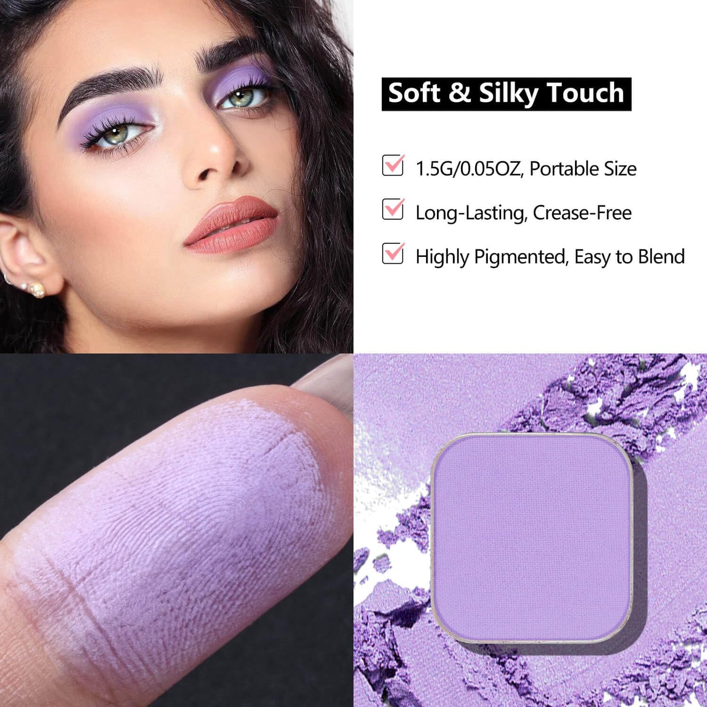 Matte Eyeshadow Single Pan Soft Pastel Purple, Blendable Natural Matte Finish, Highly Pigmented, Magnetic Refill for Custom Palette (Luxe Lavander)