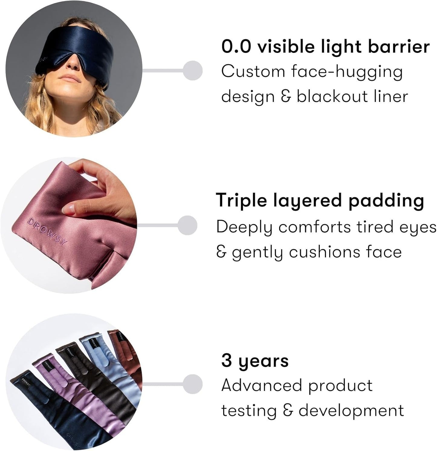 DROWSY Silk Sleep Mask. Face-Hugging, Padded Silk Cocoon for Luxury Sleep in Total Darkness. (Damask Rose)