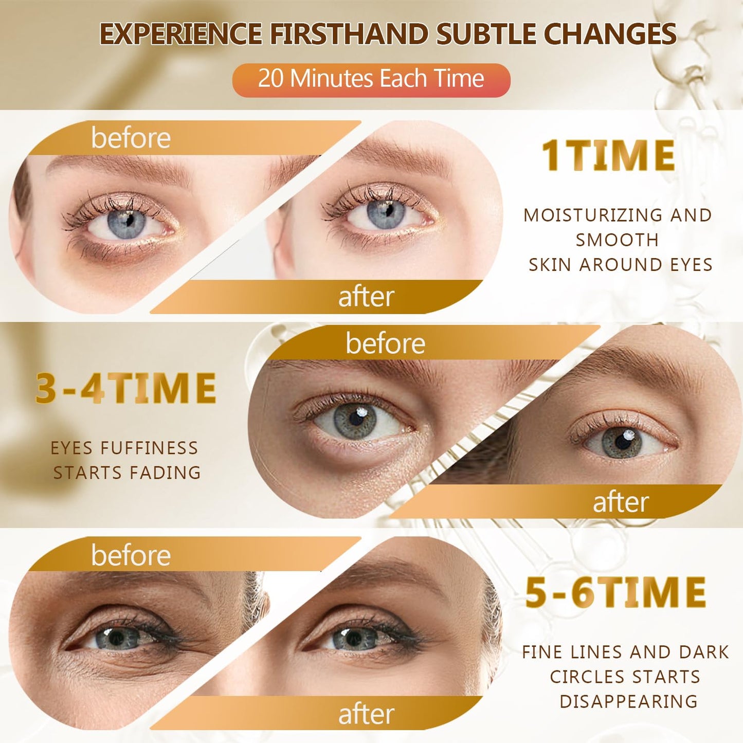 24K Gold Eye Mask 60Pcs, 5 Portable Golden Collagen Under Eye Patches, 30 Pairs Women Men Hydrating Undereye Gel Pads for Dark Circles Puffy Eyes Puffiness Wrinkle Eye Bag Treatment