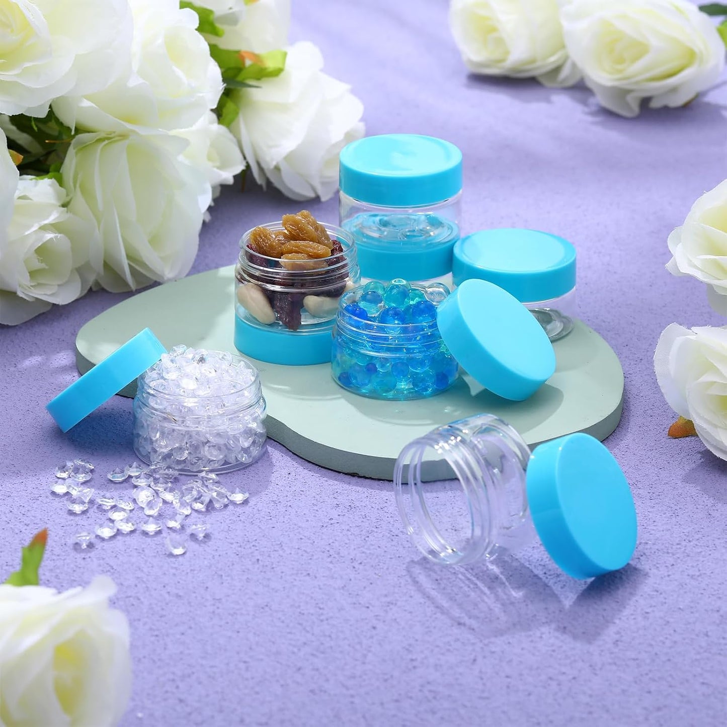 SATINIOR 36 Pieces Plastic Jars with Lids Round Leak Proof Airtight Container Cosmetic Small Empty Jars for Lotions Ointments Travel Toiletries Creams Make up Storage(1 oz,Blue)