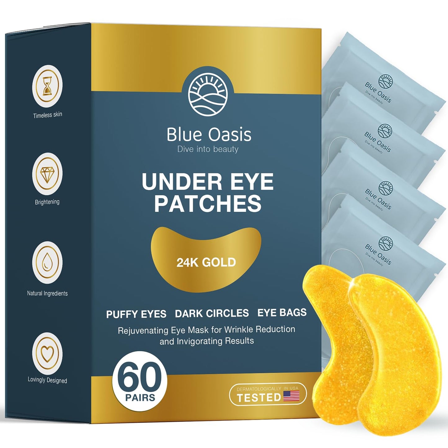 Under Eye Patches for Puffy Eyes and Dark Circles – 24k Gold Under Eye Mask Patches for Puffiness, Beauty & Personal Care Products – Under Eye Masks 60 Pairs Gold Under Eye Patches for Puffy Eyes
