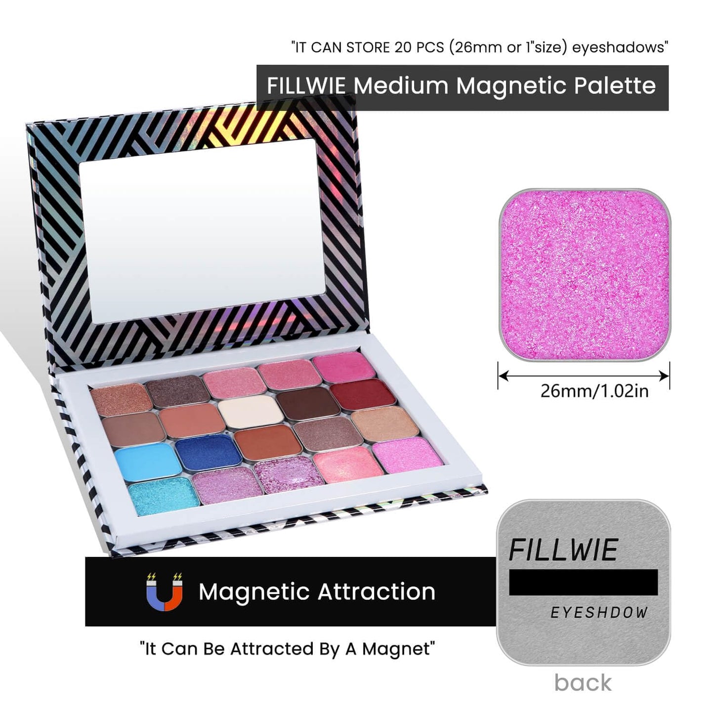 Chameleon Single Eyeshadow,Soft Pink-White,Pressed Powder,High Pigment,Smudge-Proof, Smooth Blend, All-Day Wear,Square Pan,Fits Magnetic Palettes(Opal Kiss)