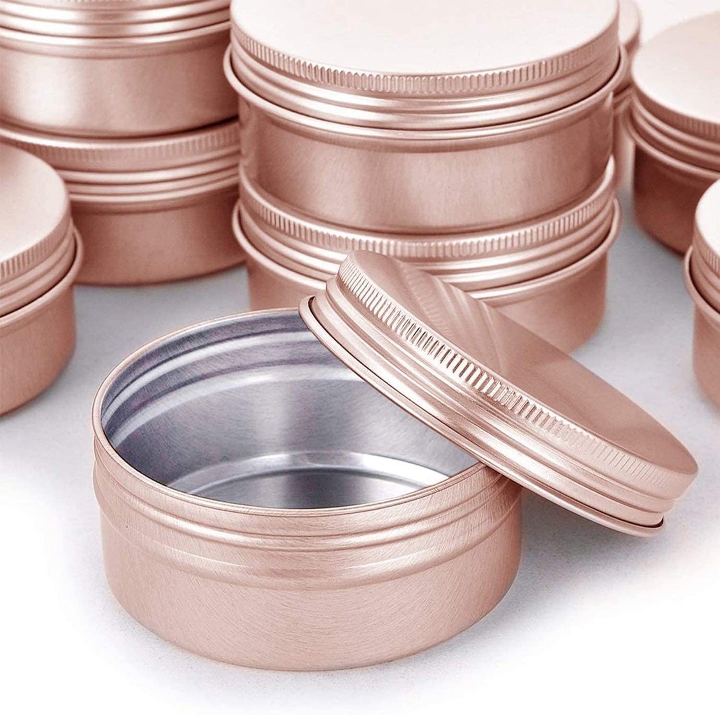 0.5 Ounce Aluminum Tin Jar with Screw Cap 15mL Tin Cans Refillable Containers for Cosmetic, Lip Balm, Cream, Lotion, Balms, Spices, Salve, Rose Gold 20 Pcs