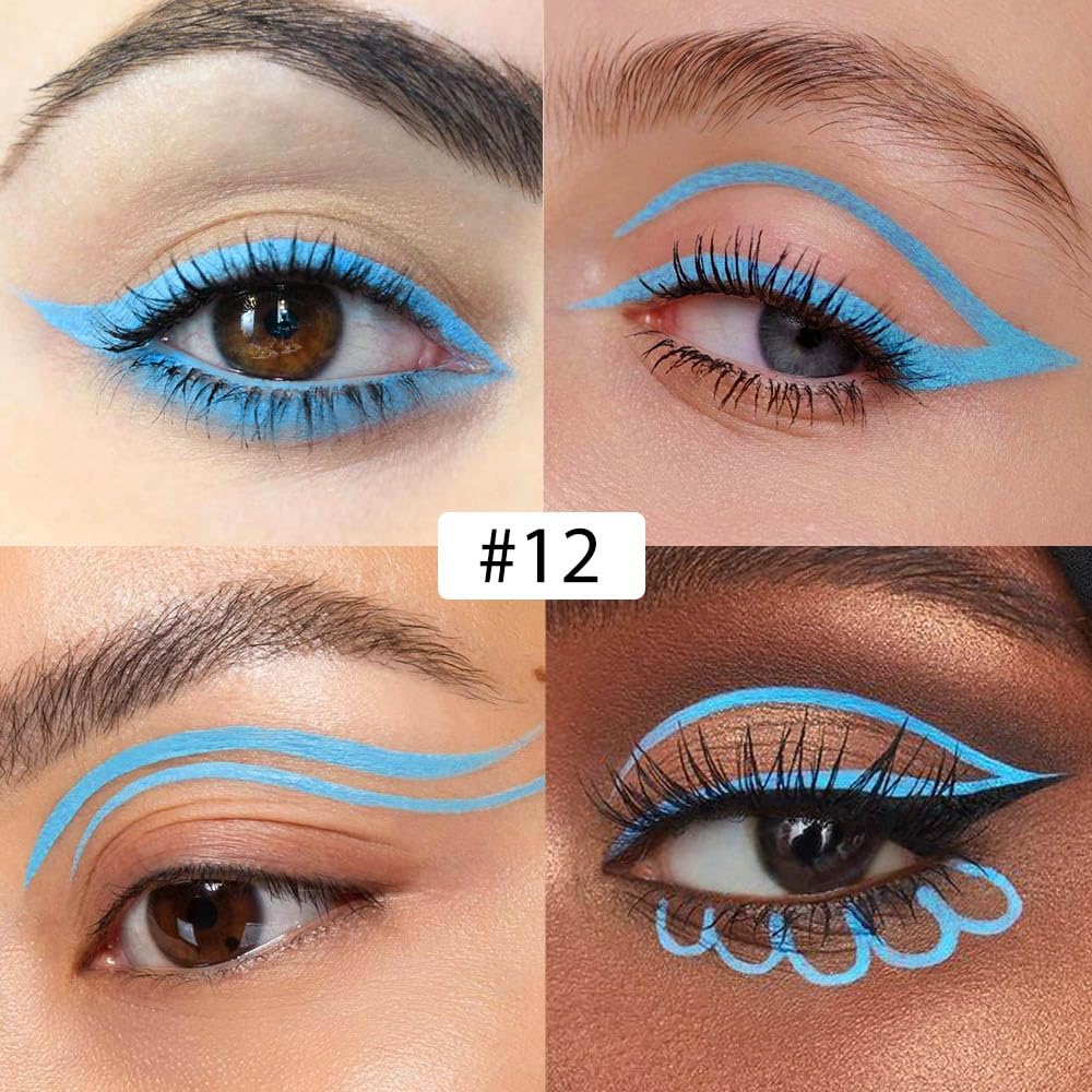 evpct 1Pcs Sky Blue Liquid Eyeliner Waterproof Sky Blue Eye Liners for Women, Eyes Wing Eyeliner Stamps Shapes Colored Eyeliner delineador de ojos a prueba de agua contra el agua blanco para ojos
