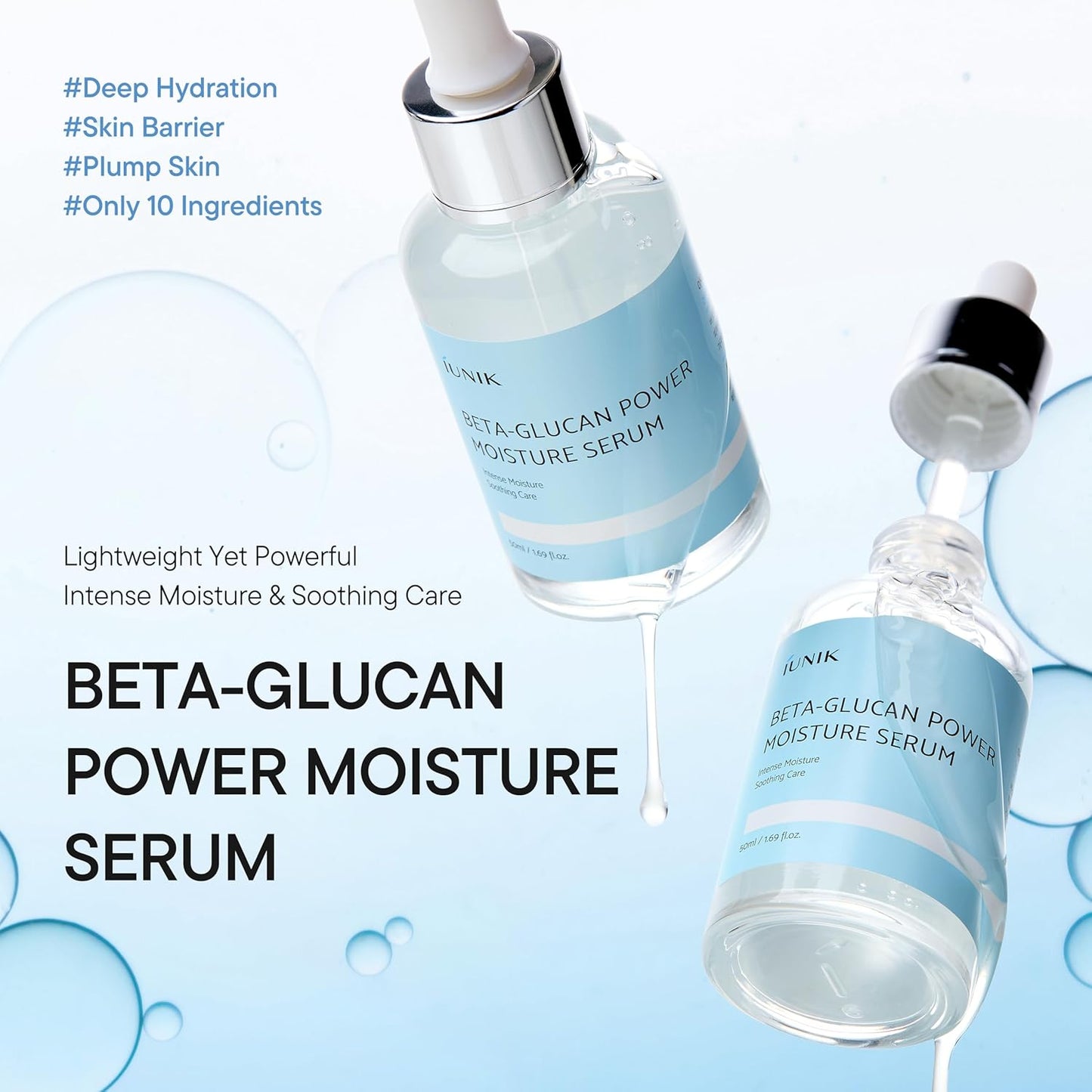 IUNIK Beta-Glucan Power Deep Moisture Vegan Serum Intense Hydration Mushroom Yeast Extracts Naturally-derived - Dry Mature Sagging Sensitive Skin Cell Regenerating Lifting Korean Skincare