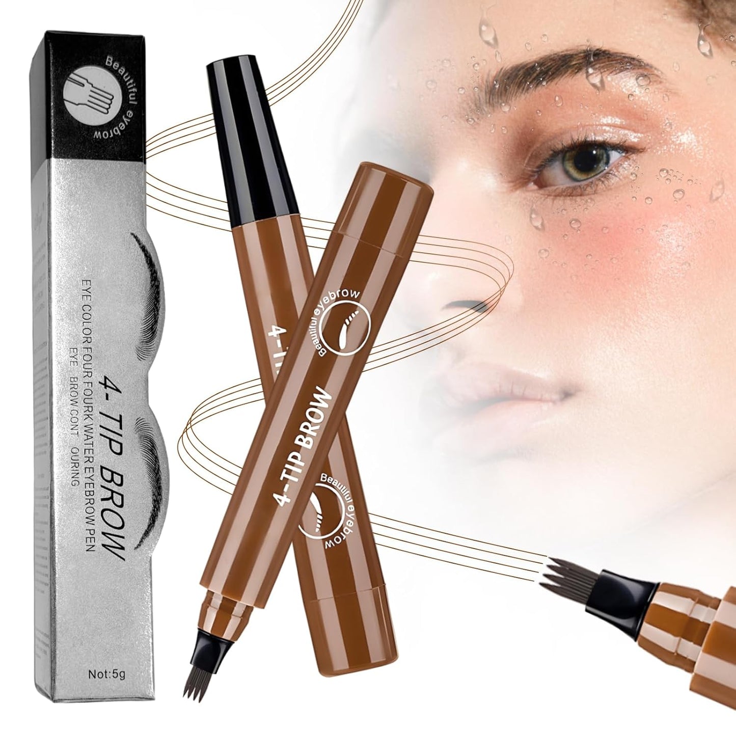 2025 New Magic Eyebrow Pencil, 4 Tipped Precise Brow Pen 3D Waterproof Microblading Contouring Pen Fine Stroke Microblading Eyebrow Pencil Creates Natural (Dark Brown)