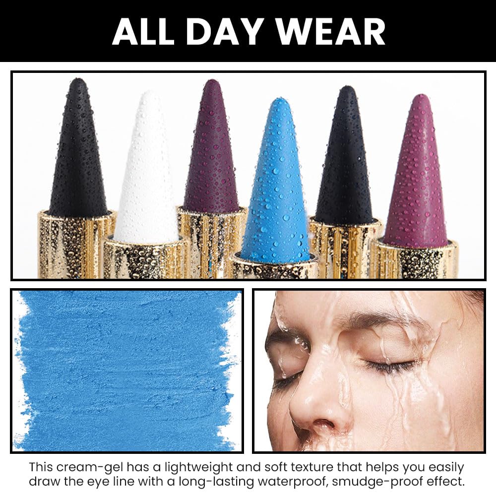 Kaely 4Pcs Light Blue Green Purple Red Gel Eyeliner Pencil,Cream Waterproof Smudge Proof Eye Liner,Halloween Makeup,Eye Black Face Paint Lipstick Crayon,Color Colorful Eyeliner Eyeshadow Stick