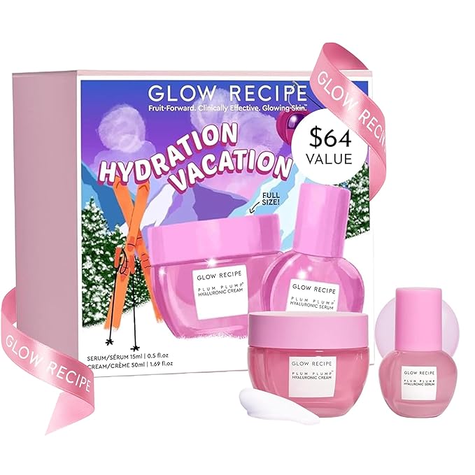 Glow Recipe Hydration Vacation Skincare Set - Plum Plump Hyaluronic Acid Moisturizer + Face Serum - Made with Antioxidant Plum & Vitamin B5 to Repair Skin Barrier and Improve Hydration (2 Count)