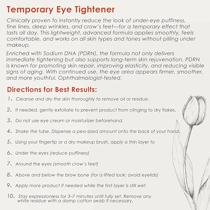 30S Instant Eye Lift Cream | Temporary Eye Tightener | Smooths Wrinkles, Puffy Eyes & Eye Bags | Dual-Action Firming | PDRN Formula for Long-Term Repair, Korean Skincare, 0.71 Fl Oz