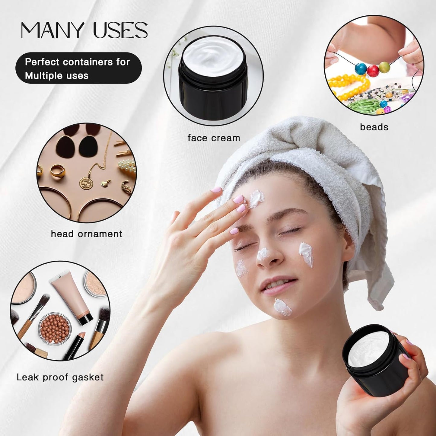 SATINIOR 36 Pieces 2 oz Plastic Jars with Lids Wide Mouth Airtight Reusable Container Acrylic Cosmetic Small Jars for Lotions Ointments Travel Toiletries Creams Make up Storage(Opaque Black)