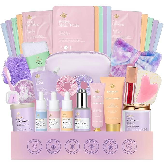 Christmas Gifts for Women, 38 Pcs Skin Care Face Sheet Mask, Bath & Body Spa Gift Set, Self-Care Relaxation Pampering Gift Basket, Bath Bomb, Eye Mask, Face Serum, Lip Gloss, Mother Day, Birthday