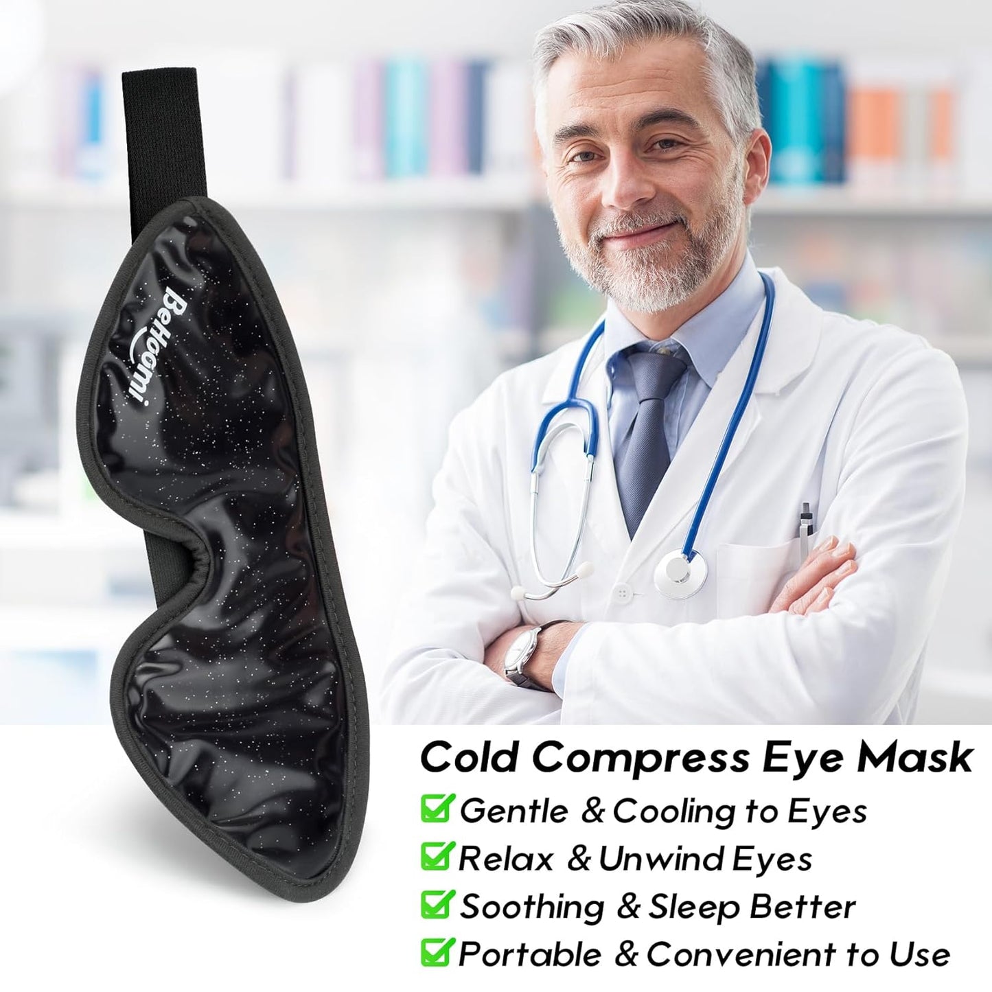 Cooling Eye Mask, Gel Eye Mask Cold Eye Ice Pack, Reusable Ice Mask, Cool Relaxation, No Freeze, Comfort Snug Fit, Cold Eye Compress for Home Spa, Office, Morning Refreshment, Black