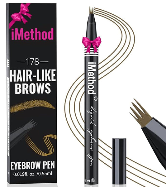 iMethod eyebrow pen - Microblading eyebrow pen, eyebrow pencil with a Micro 4-Fork Tip for Natural Hair-Like Brows, Long-Lasting Eye Brow Pencils for Women, Waterproof, Brown