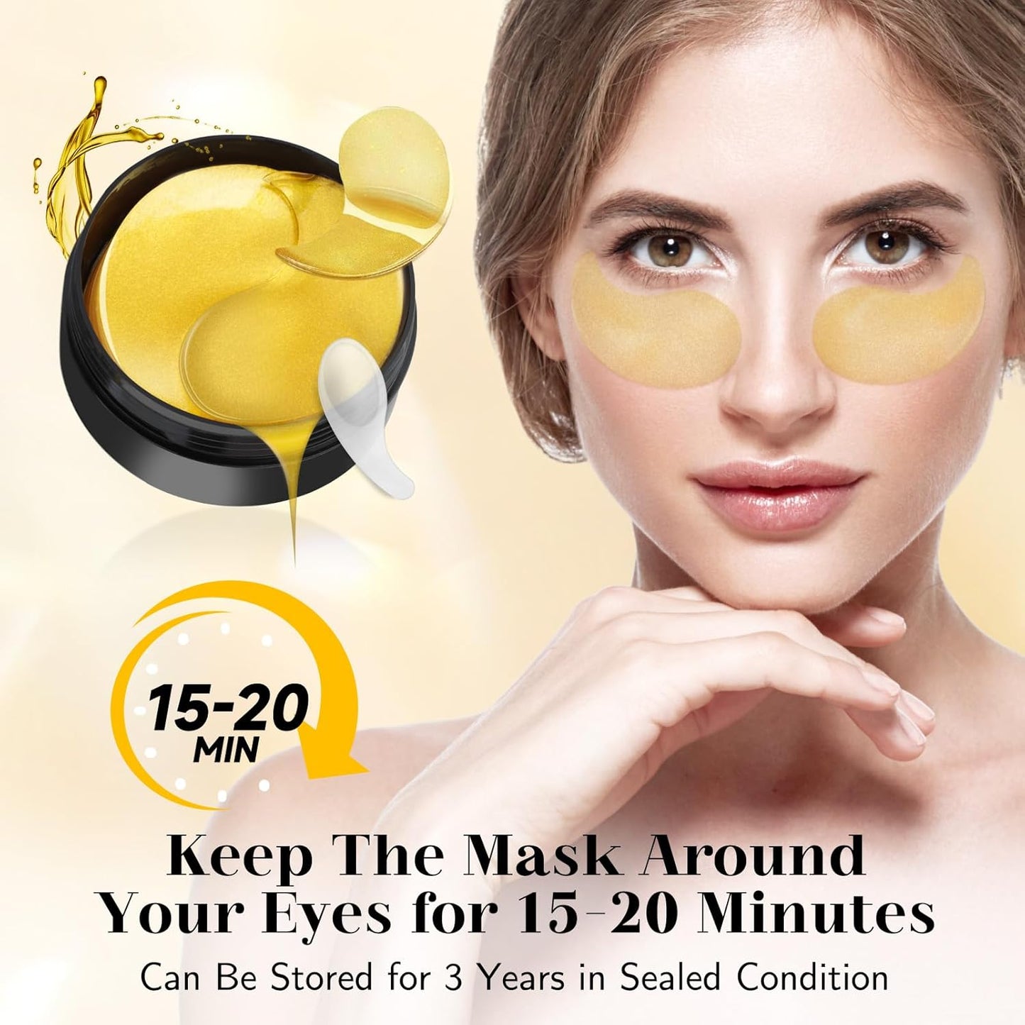 60 Pack 24K Gold Under-Eye Patches, Eye Mask for Dark Circles, Puffiness, Contains Collagen & Hyaluronic Acid for Eye Bags Puffiness Wrinkle, Women Men Beauty Skin Care Products