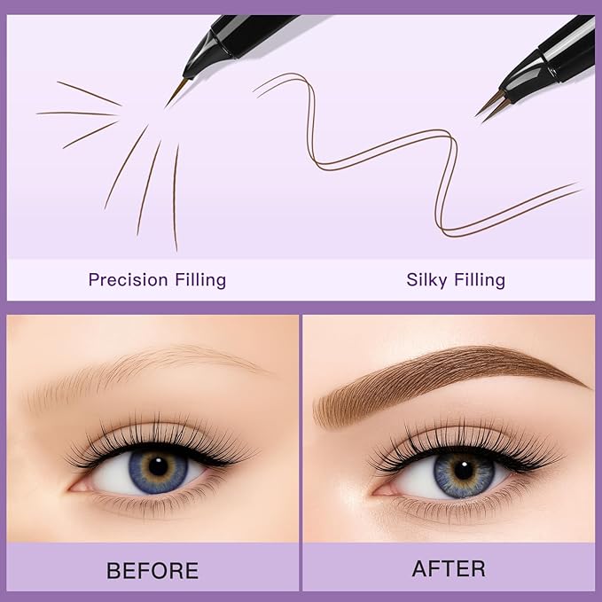 UCANBE Curved Eyebrow Pencils for Women with Spoolie Brush,Dual-Ended Eyebrow Pen with 2-Fork-Tip&Precise Brush-Tip,Microblading Brow Pen for Hair-Like Brows,Waterfool, Long Lasting,Soft Brown