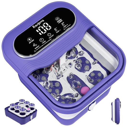 Foot Spa Electric Rotary Massage, Collapsible Foot Bath with Heat, Bubble,Temp Control, and 24 Motorized Shiatsu Massage Balls, Pedicure Foot Spa for Feet Relaxation (Blue)