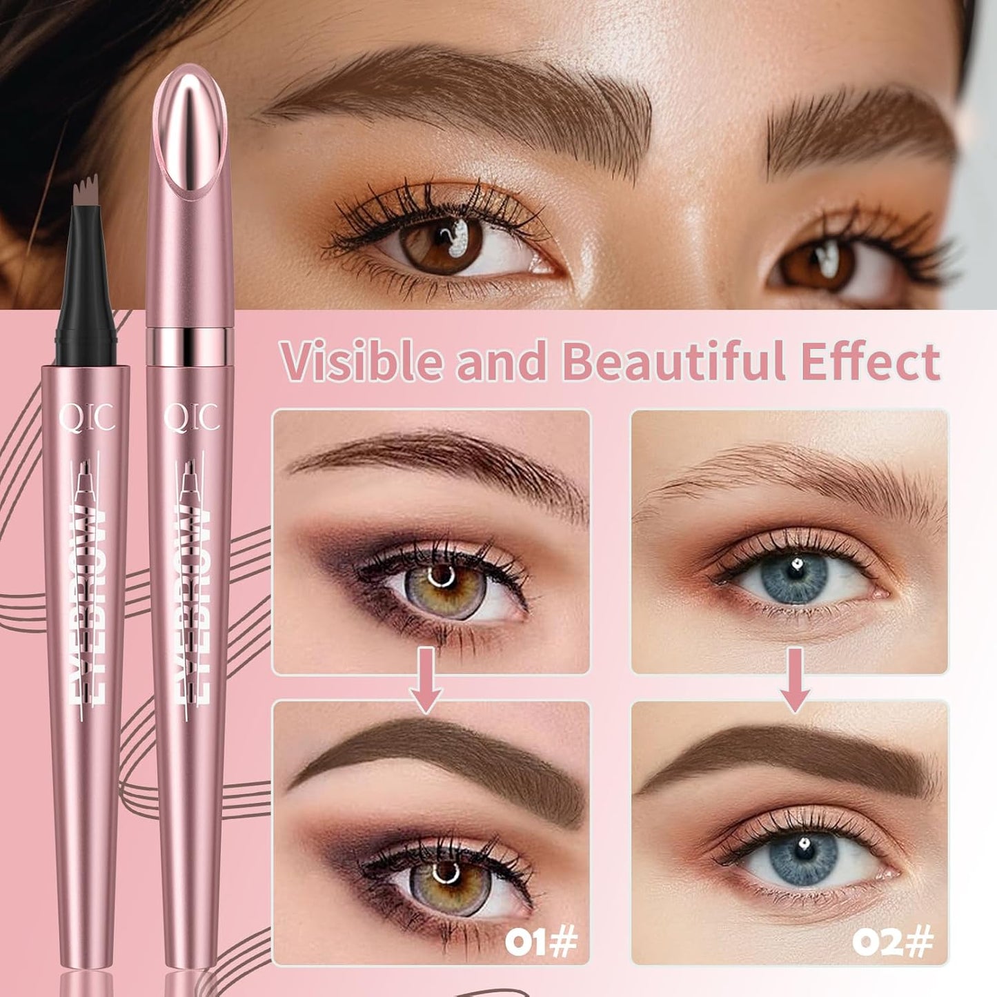 Eyebrow Pencils for Women - Microblading Eyebrow Pencil with Precise 4-Fork-Tip Waterproof Eyebrow Pen Smudge-Proof Eye Brow Pencils Create Natural Hair-Like Brows, Last All-Day, Dark brown