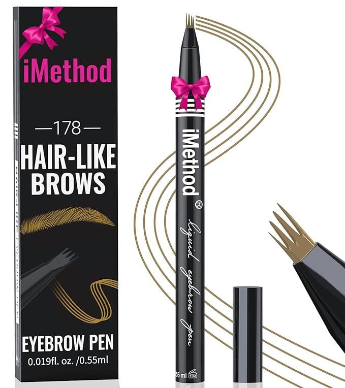 iMethod eyebrow pen - Microblading eyebrow pen, eyebrow pencil with a Micro 4-Fork Tip for Natural Hair-Like Brows, Long-Lasting Eye Brow Pencils for Women, Waterproof, Light Brown