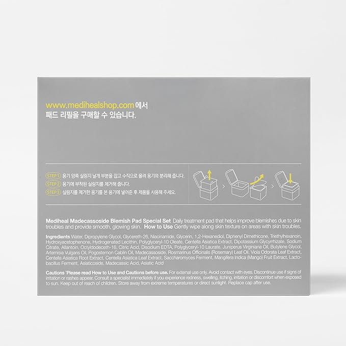 MEDIHEAL Madecassoside Blemish Pad - Square Cotton Facial Toner Pads with Centella Asiatica & Madecassoside – Anti Blemish to Improve Uneven Skin Tone - Vegan Face Gauze Pads, 100