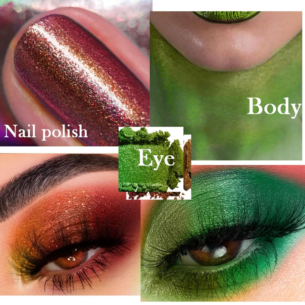 evpct 2Pcs Duochrome Chameleon Chrome Multichrome Eyeshadow Makeup Palette Set Women, Rose red Gold Forest Green Metallic Holographic Glitter Sparkle Shimmer Loose Eyeshadow Eye Shadow Palette Makeup