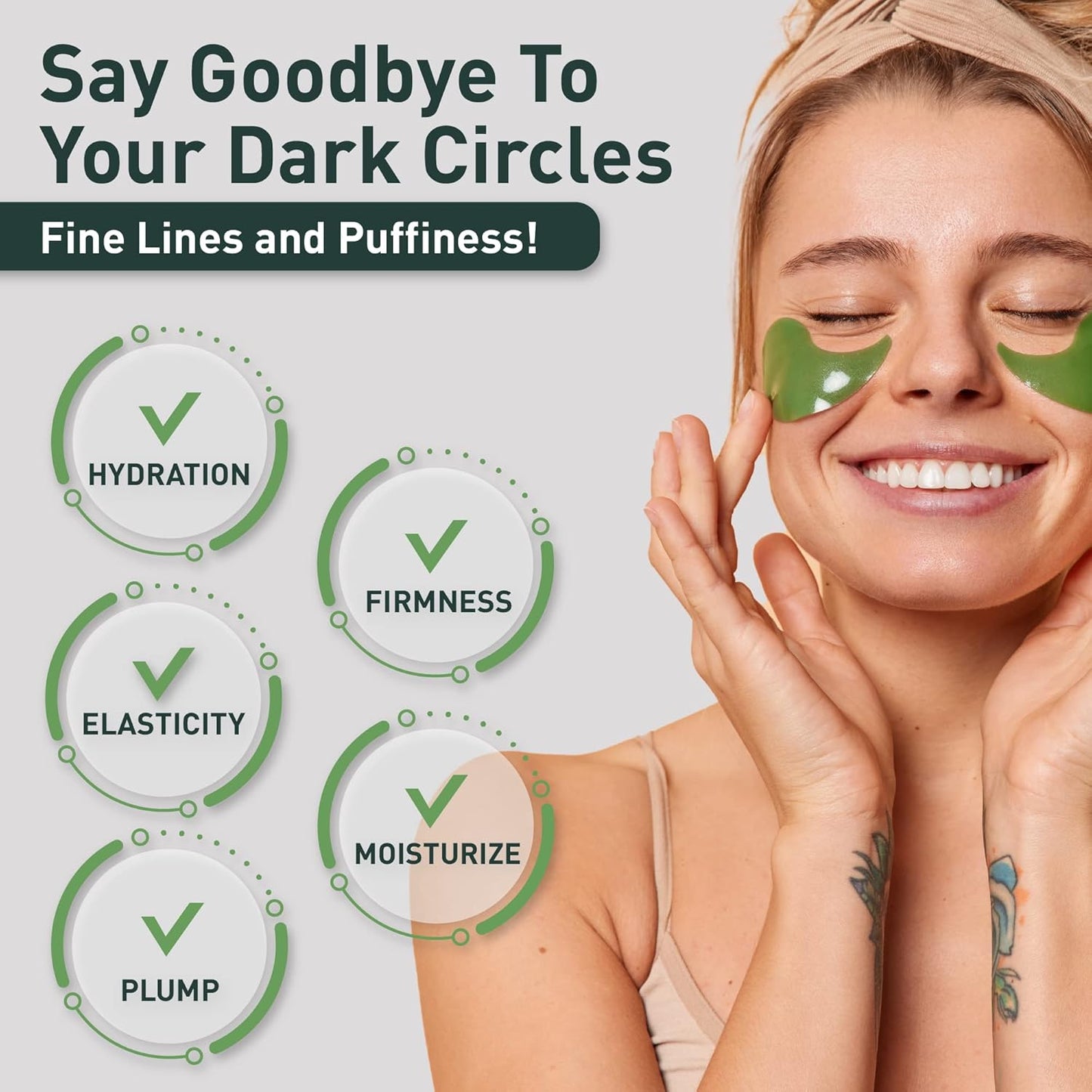 Green Tea Matcha Firming Eye Mask, 30 Pairs Collagen Patches For Fine Lines, Wrinkles, Under Eye Bags & Puffy Eyes Treatment, Face Gel Pads That Reduce The Signs Of Aging