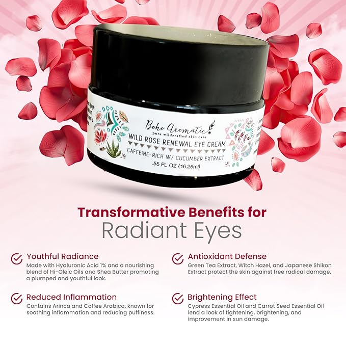 Wild Rose Renewal Eye Cream, Under Eye Cream, Natural Eye Cream for dark circles and fine lines, Green Beauty Product for under Eye area, Natural Skin Care .55 FL OZ (16.26ml)