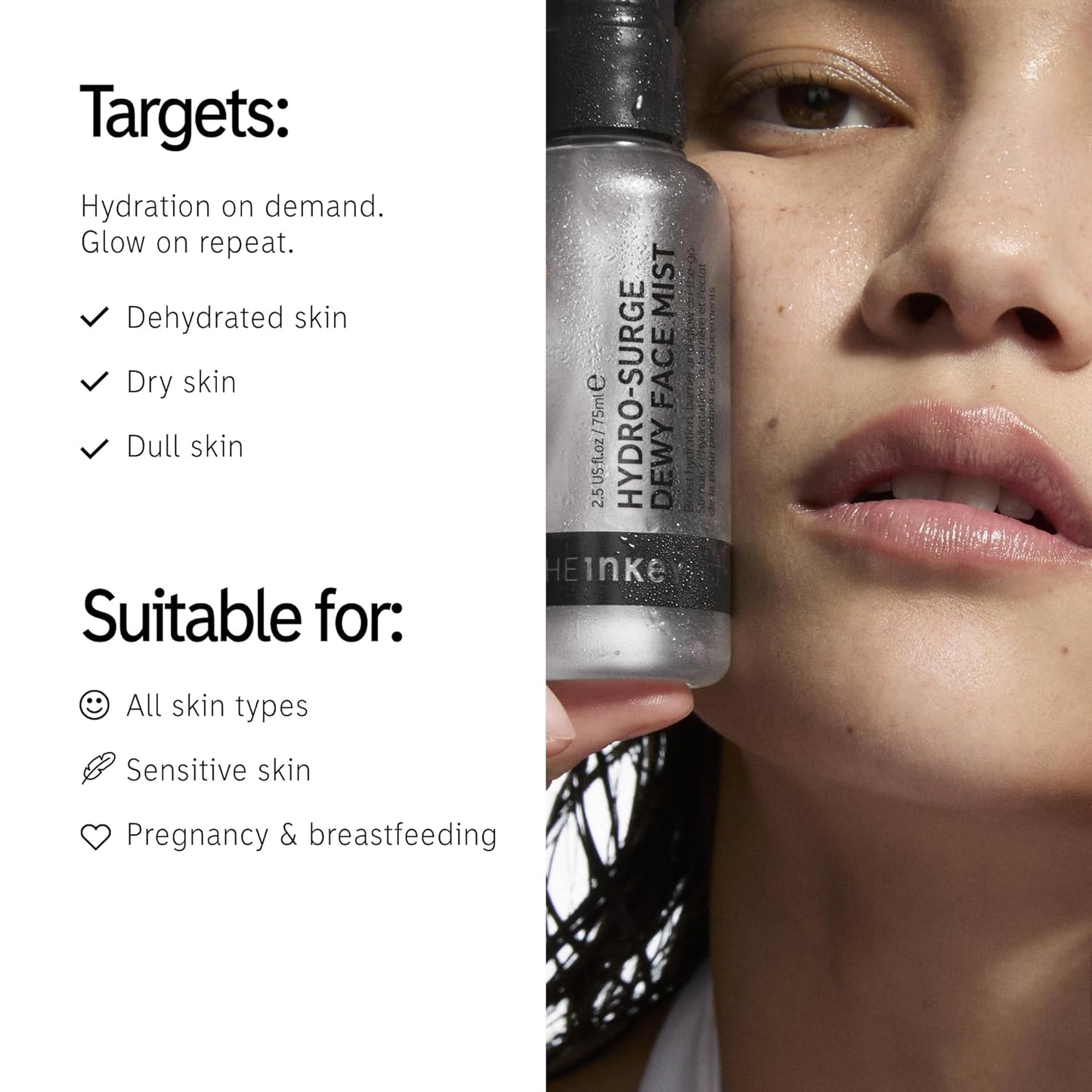 The INKEY List Hydro-Surge Dewy Face Mist 2.6 fl oz, Hydration Boosting Spray, Fragrance-Free & Alcohol-Free, Gentle Formula for Sensitive Skin, On-The-Go Application, Vegan Friendly
