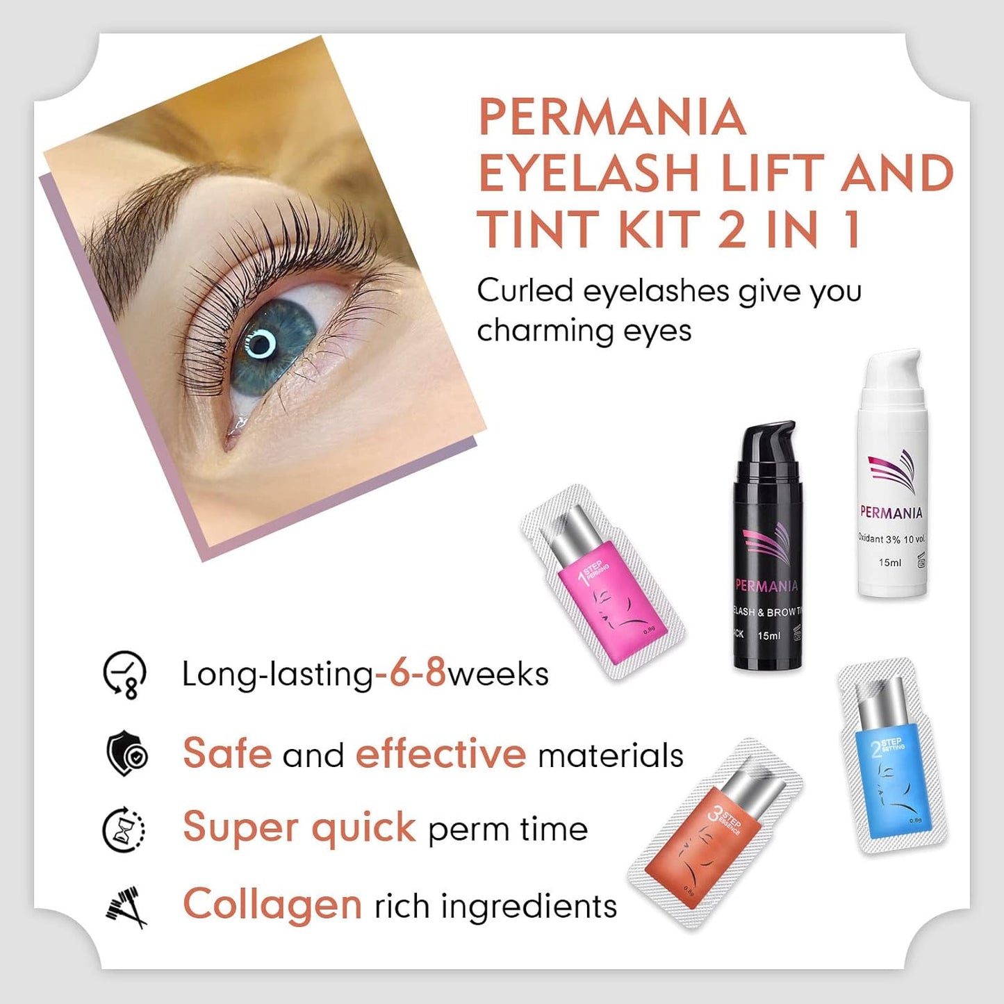 PERMANIA Lash Lift with Black Color Kit, Quick Eyelash & Brow Lamination 15 Mins Coloring Natural Black Result in Lash Enhancers & Primers
