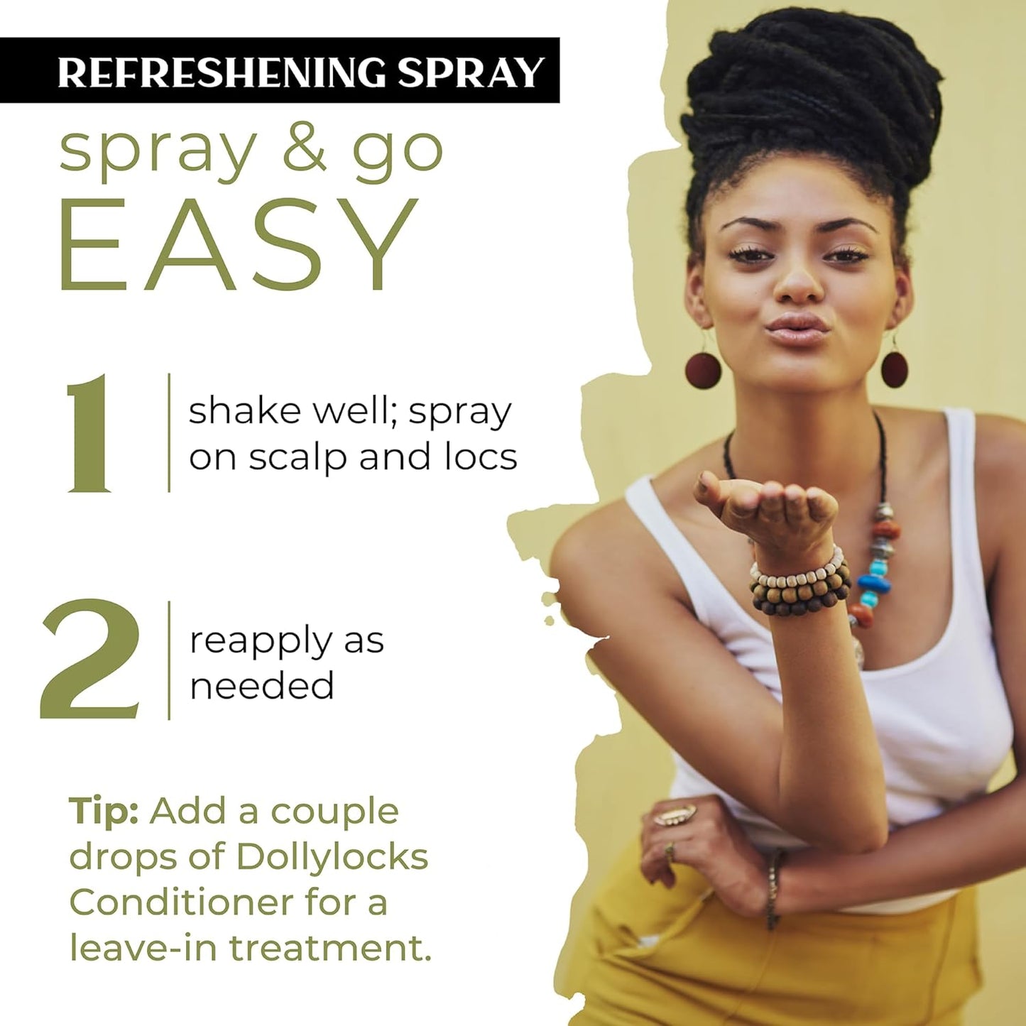 Dollylocks Refreshening Spray – Residue-Free Dreadlock & Loc Moisturizer Spray, Plant Based Deodorizer & Conditioner for Dreads, Vegan & pH-Balanced (Mintea Scent, 8oz)