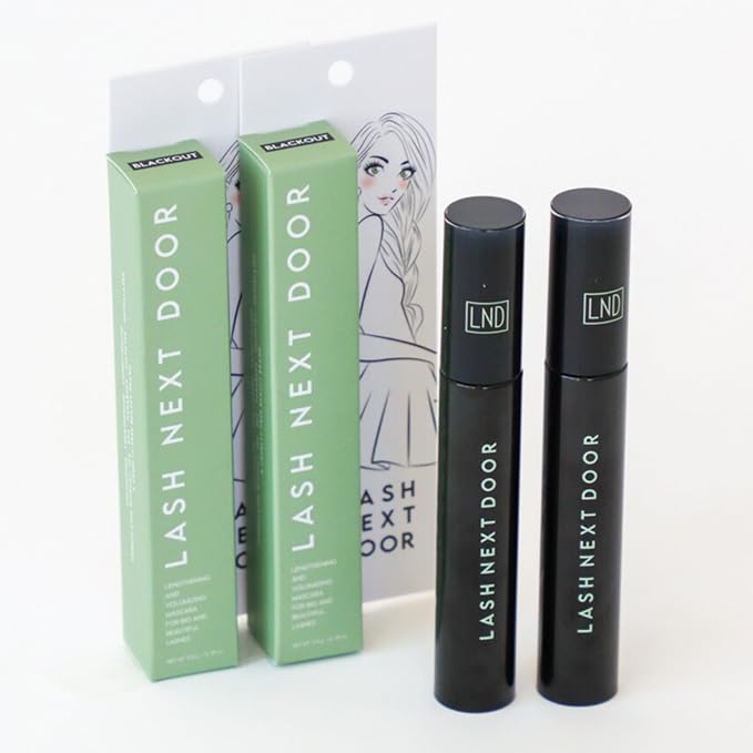 Lash Next Door Water Resistant Mascara Black Volume and Length - No Clump Volumizing Mascara for Thickening and Lengthening - Smudge Proof Lashes by Brooklyn and Bailey (2 Pack)