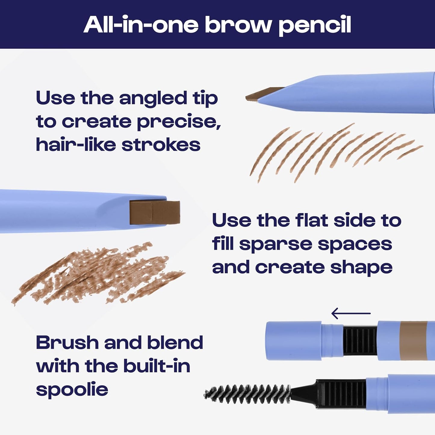 ALLEYOOP Swift Eyebrow All-In-1 Brow Definer with Built-In Sharpener & Spoolie Brush, Water & Smudge Resistant and Eyebrow Pencil for Women, Natural Matte Finish, Vegan, Cruelty-Free (Soft Brown)