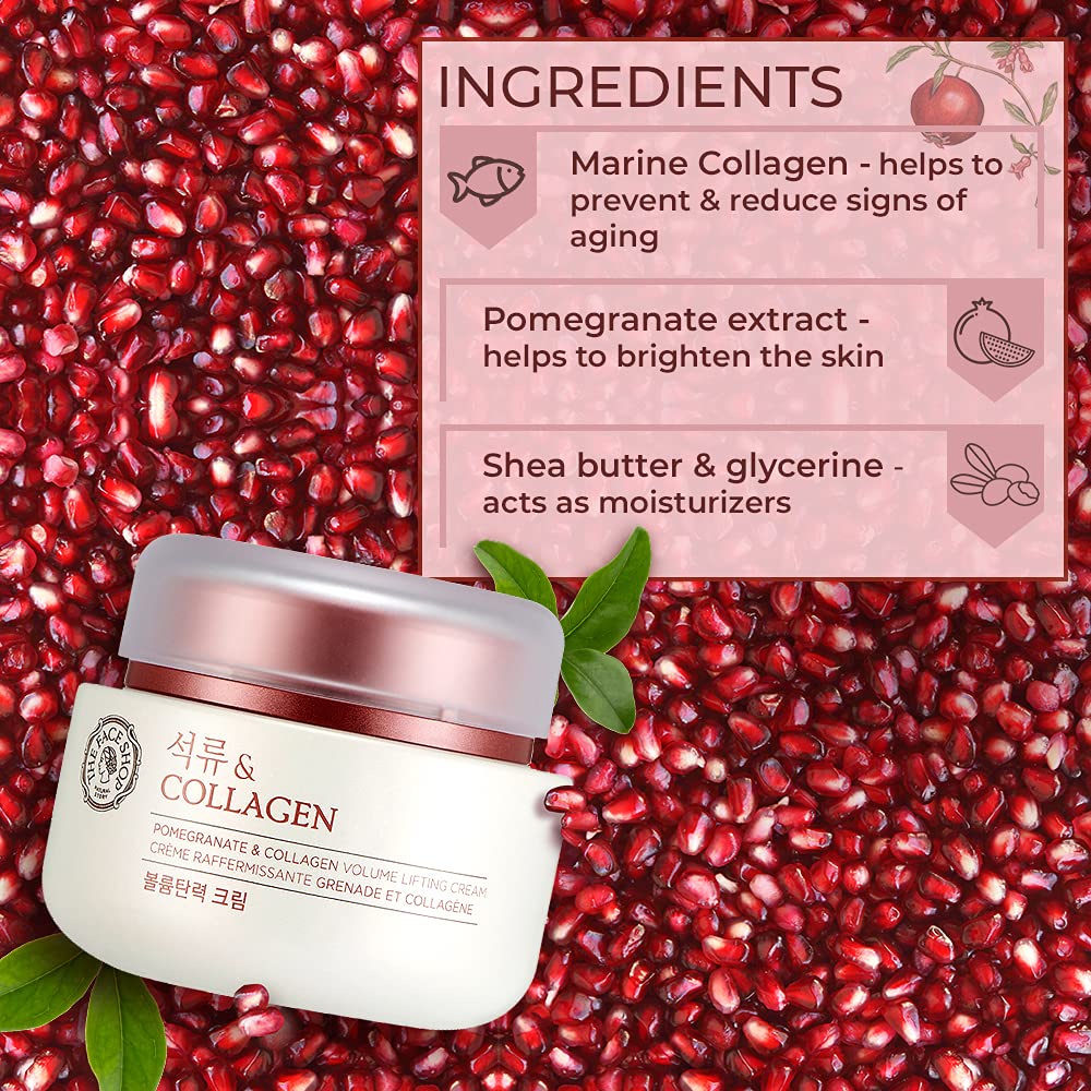 The Face Shop Pomegranate & Collagen Volume Lifting Eye Cream | Deep Revitalizing Cream for Elasticity, Firmness & Density | Anti-Aging Korean Moisturizer | Plump & Smoothen Your Skin, 3.38 Fl Oz