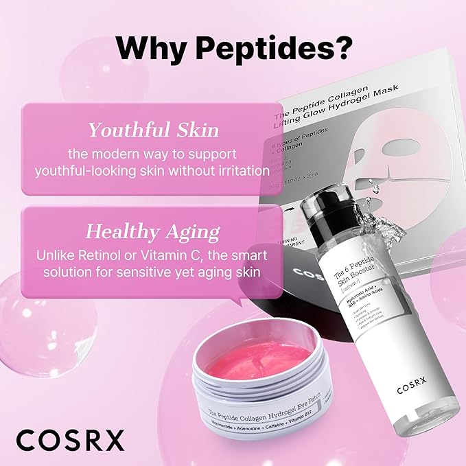 COSRX Pink Peptides Collagen Lifting Glow Hydrogel Face Masks Skincare 3 EA, Collagen Face Mask, Travel Essentials, Overnight Face Mask, Korean SkinCare, Stocking stuffers for women