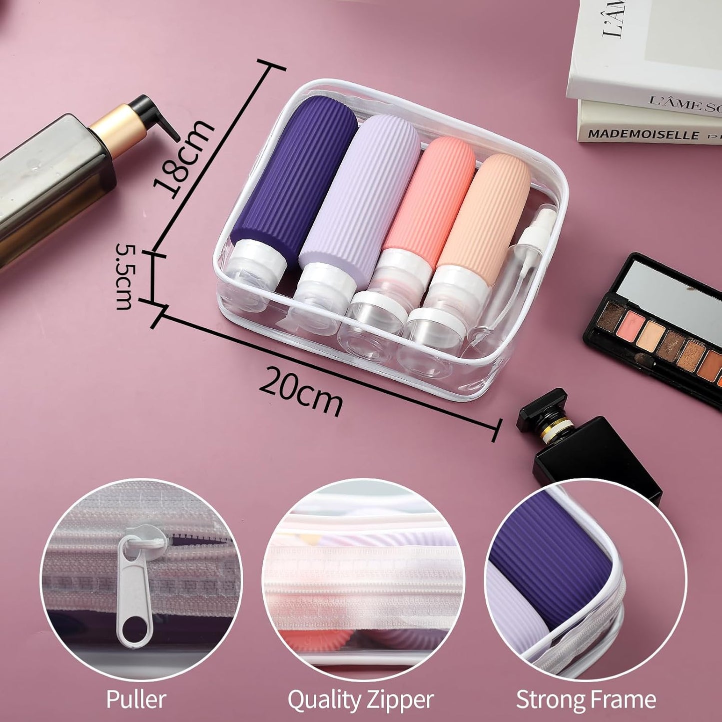 16 Pack Travel Bottles for Toiletries, Large 6oz Silicone Travel Containers with No-Drip Valve and Wide Opening