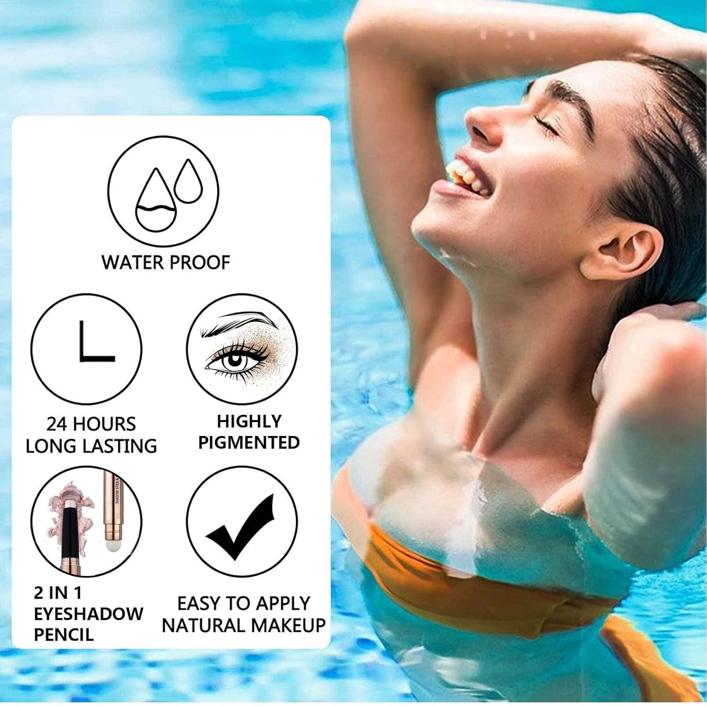 Evergreen Eyeshadow Stick Makeup, Highlighter Matte Cream Eye Shadow Pencil, Waterproof Hypoallergenic Long Lasting Crayon, Glitter Primer Palette Shimmer Eyeliner Pen wiht Soft Brush