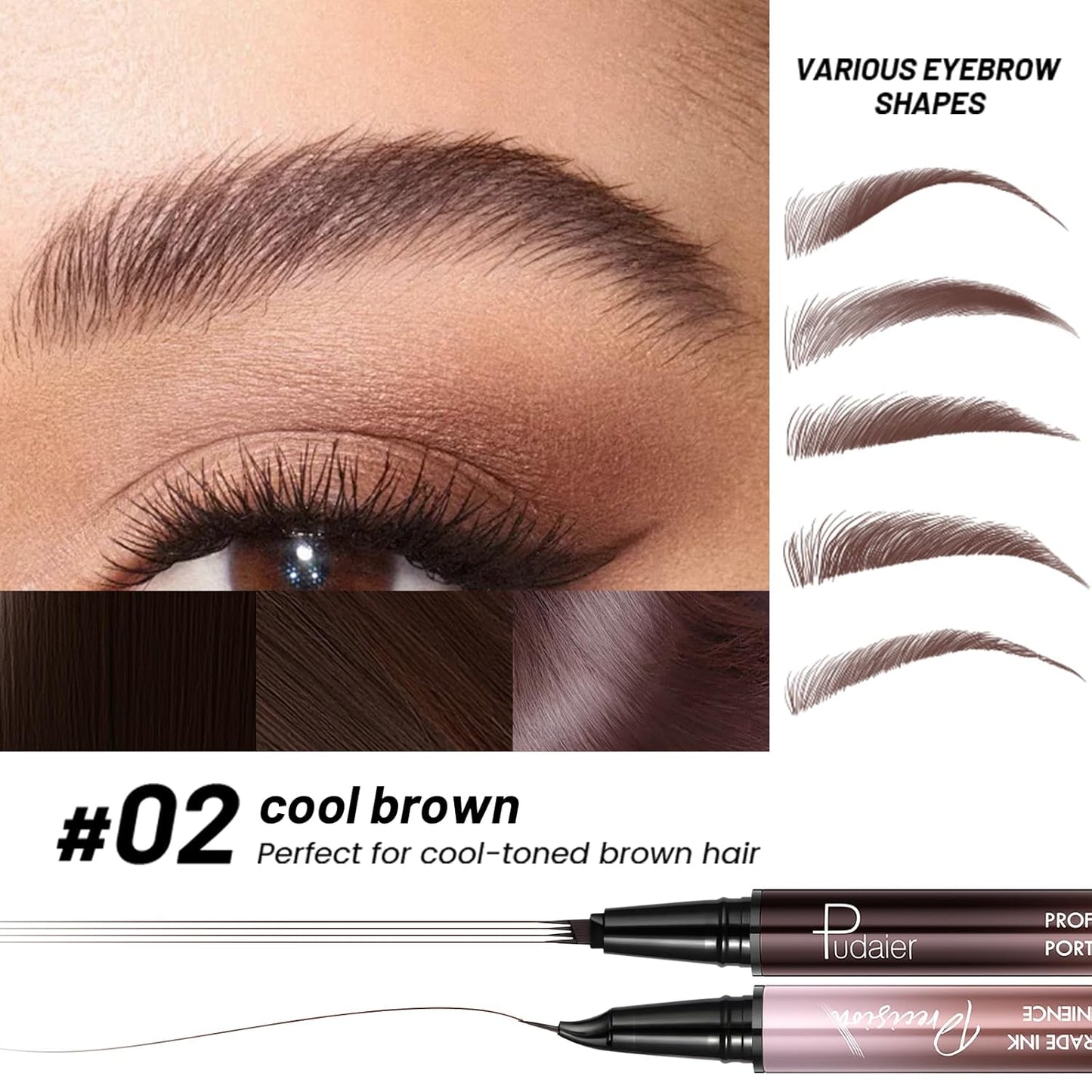 Eyebrow Pen, Waterproof Microblading Eyebrow Pencil, 2-in-1 Dual-Ended 4 Tip Eye Brow Makeup Pen for Women with Precise Curved Brush-Tip Create Natural Hair-Like Brows, Last All-Day (Cool Brown)