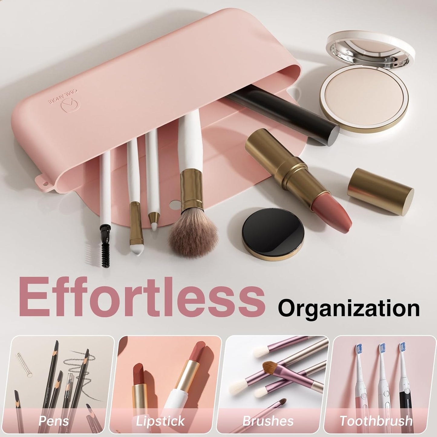 Silicone Makeup Brush Holder Large Travel Makeup Brush Case Original Design Brushes Holder with Magnetic Closure Khaki