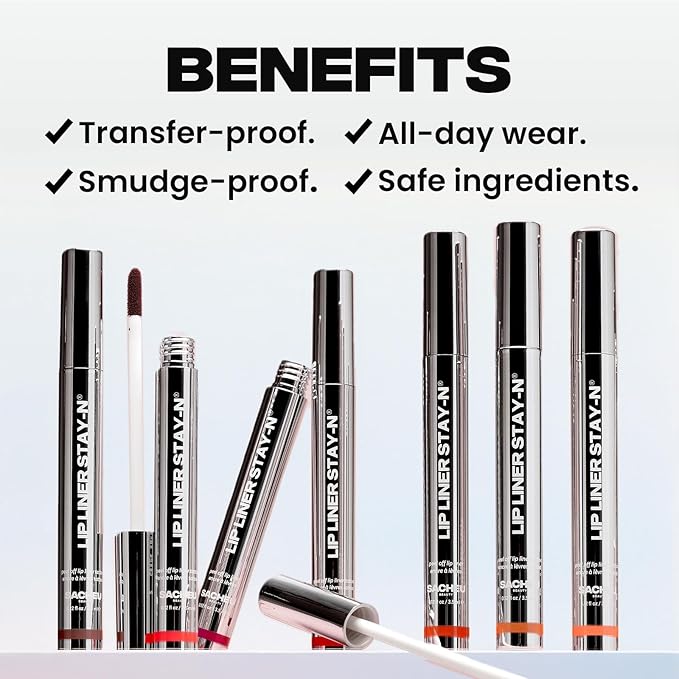 Sacheu Lip Liner STAY-N Peel Off Lip Stain — Long Lasting Matte Lip Tattoo Transfer Proof Lipstain Infused with Hyaluronic Acid & Vitamin E for All Skin Types — Vegan & Cruelty-Free, Deep Bundle