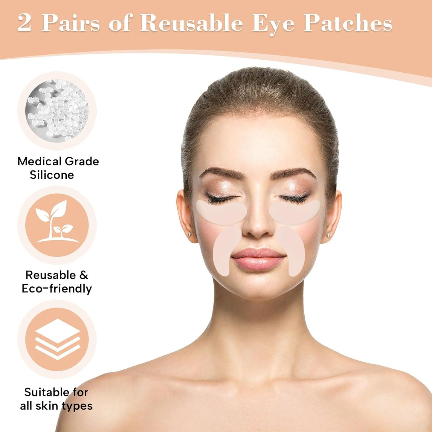Under Eye Patches Silicone - 2 Pcs Reusable Eye Patches, Eye Patches Plump Fine Lines & Wrinkles with Metal Eye Cream Applicator, Tin Case
