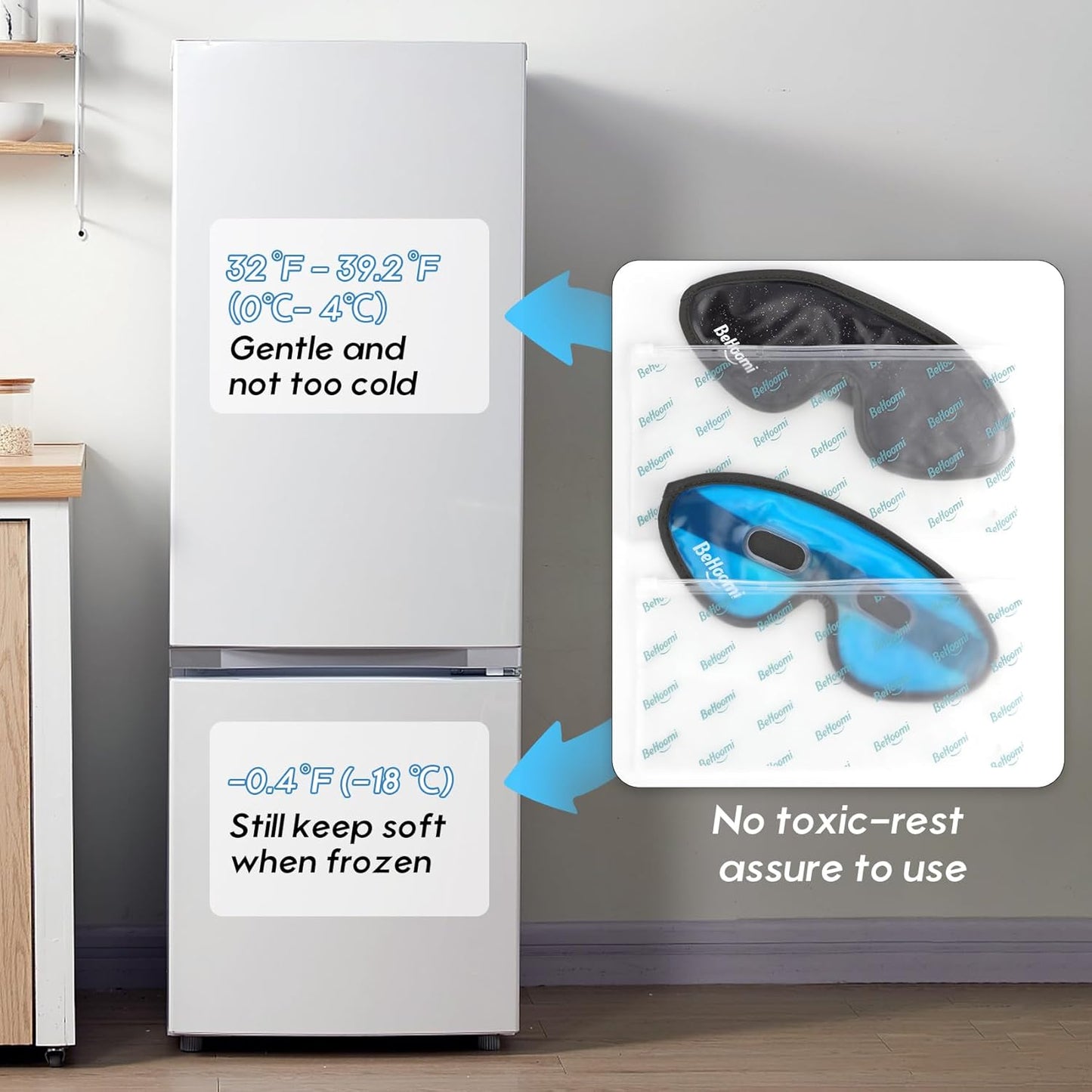 Cooling Eye Mask, Gel Eye Mask Cold Compress for Eyes, Reusable Eye Ice Pack, Cool Relaxation, Comfort Snug Fit, No Freeze, Eye Cover Ice Mask for Home, Office, 2PCS,Black & Blue