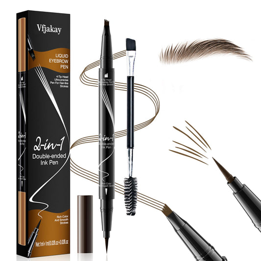 2-in-1 Microblading Eyebrow Pen, Dual-Ended Brow Pencil with 4 Tip and Ultra-Fine Tip,Waterproof Longer Lasting Eyebrow Pen,Microblade Eyebrow Pencil for Makeup Natural Hair-Like Brow (Dark Brown)