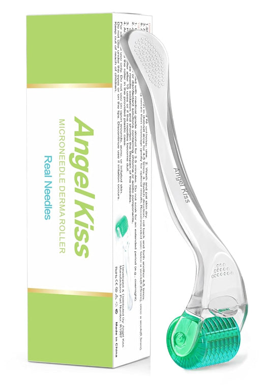 Derma Roller REAL NEEDLE for Face, Body, Hair, Scalp, Beard | Angel Kiss Upgraded 192 Titanium 0.3mm Microneedling Roller (Advanced.5) | At Home Micro Needle Roller for Women | Beard Roller for Men