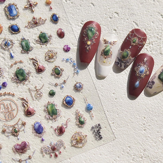Jewels Nail Stickers for Nail Art 3D Necklace Pendant Jewels Gems Shaped Nail Decals Luxury Stickers for Nails Designs Self Adhesive Nail Art Supplies & Decorations for Women 1 Sheet