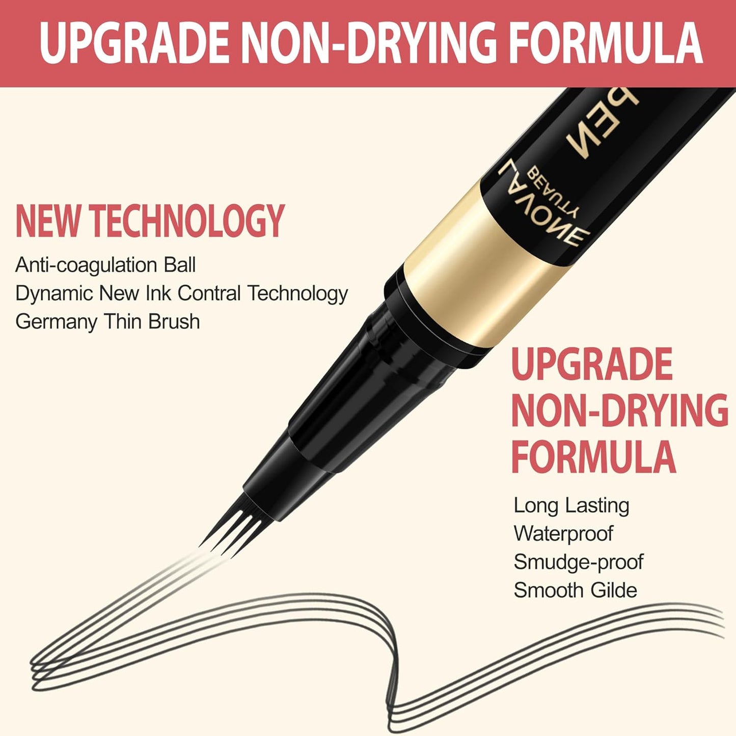 LAVONE Eyebrow Pen, 2-in-1 Eyebrow Pencils for Women with 4 Tip Microblading Eyebrow Pencil and Curved Precise Brow Pencil, Waterproof Eyebrow Pencil Create Full, Natural Hair-Like Brows, Black