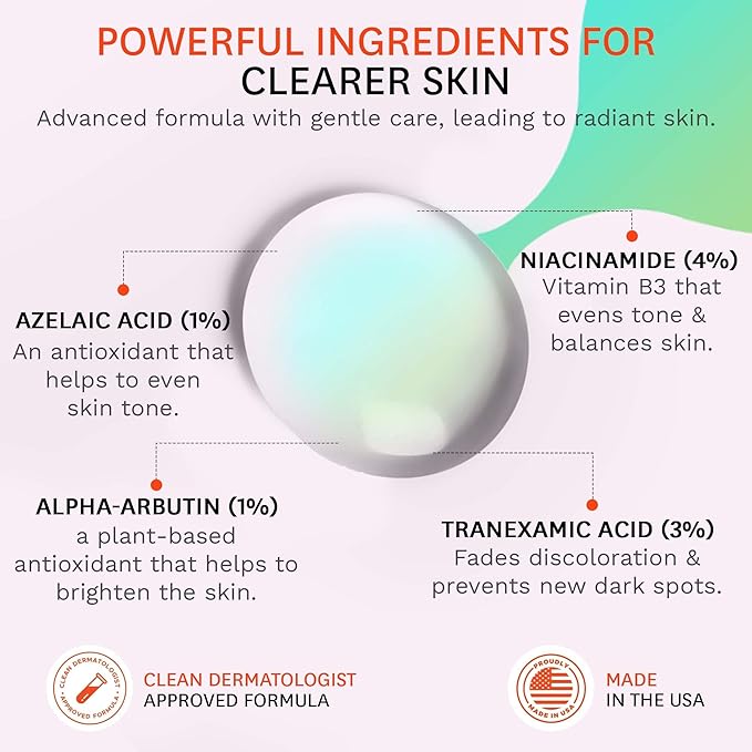 Fig.1 Even Tone Serum for Dark Spots & Uneven Skin Tone, Glowing Skin Face Serum with Niacinamide, Azelaic Acid, Tranexamic Acid & Alpha-Arbutin, Fragrance-Free, Safe for Sensitive Skin, 30ml