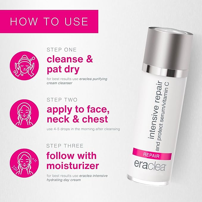 eraclea Intensive Repair & Protect Vitamin C Serum with Hyaluronic Acid, Argireline and Peptides, Anti-Aging Face Serum, Minimizes Wrinkles and Revitalizes Skin for All Skin Types (1 fl oz)