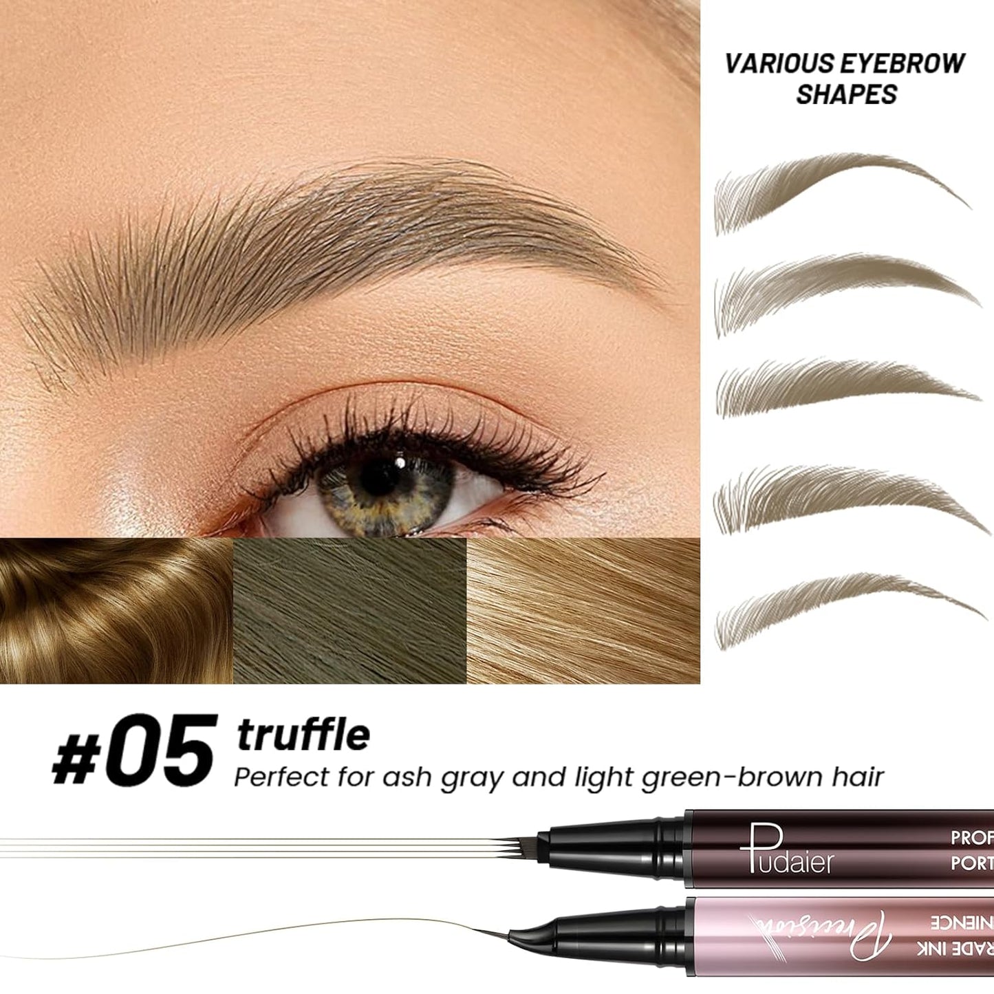 Eyebrow Pen, Waterproof Microblading Eyebrow Pencil, 2-in-1 Dual-Ended 4 Tip Eye Brow Makeup Pen for Women with Precise Curved Brush-Tip Create Natural Hair-Like Brows, Last All-Day (Truffle)