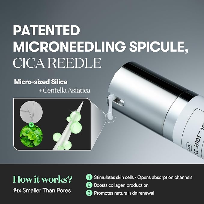 VT COSMETICS CICA Reedle Shot 700, Spicule Microneedling Serum for Pore Care&Exfoliation, Exosome&Centella Asiatica for Glass Skin, Acne&Blemish Care, Korean Liquid Skin Booster (1 Fl Oz / 30ml)
