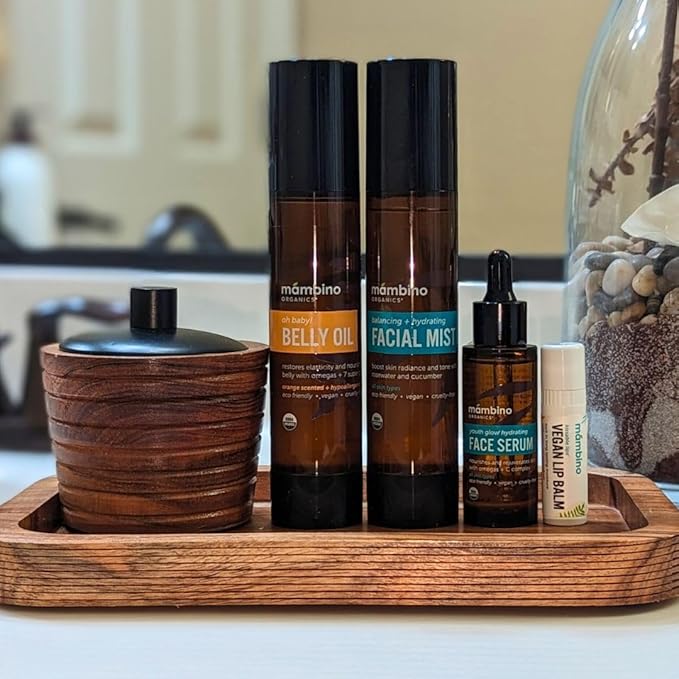 First Trimester Set – All Natural Skincare Pregnancy Gift Box – Anti-stretch mark Belly Oil, Rose Facial Mist, Youth Glow Face Serum, Lip Balm - Mambino Organics